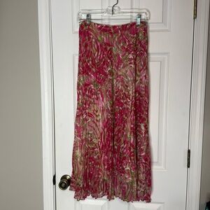 Ruby Rd. Pink and Green Broomstick Pleat Maxi Skirt Size 6
